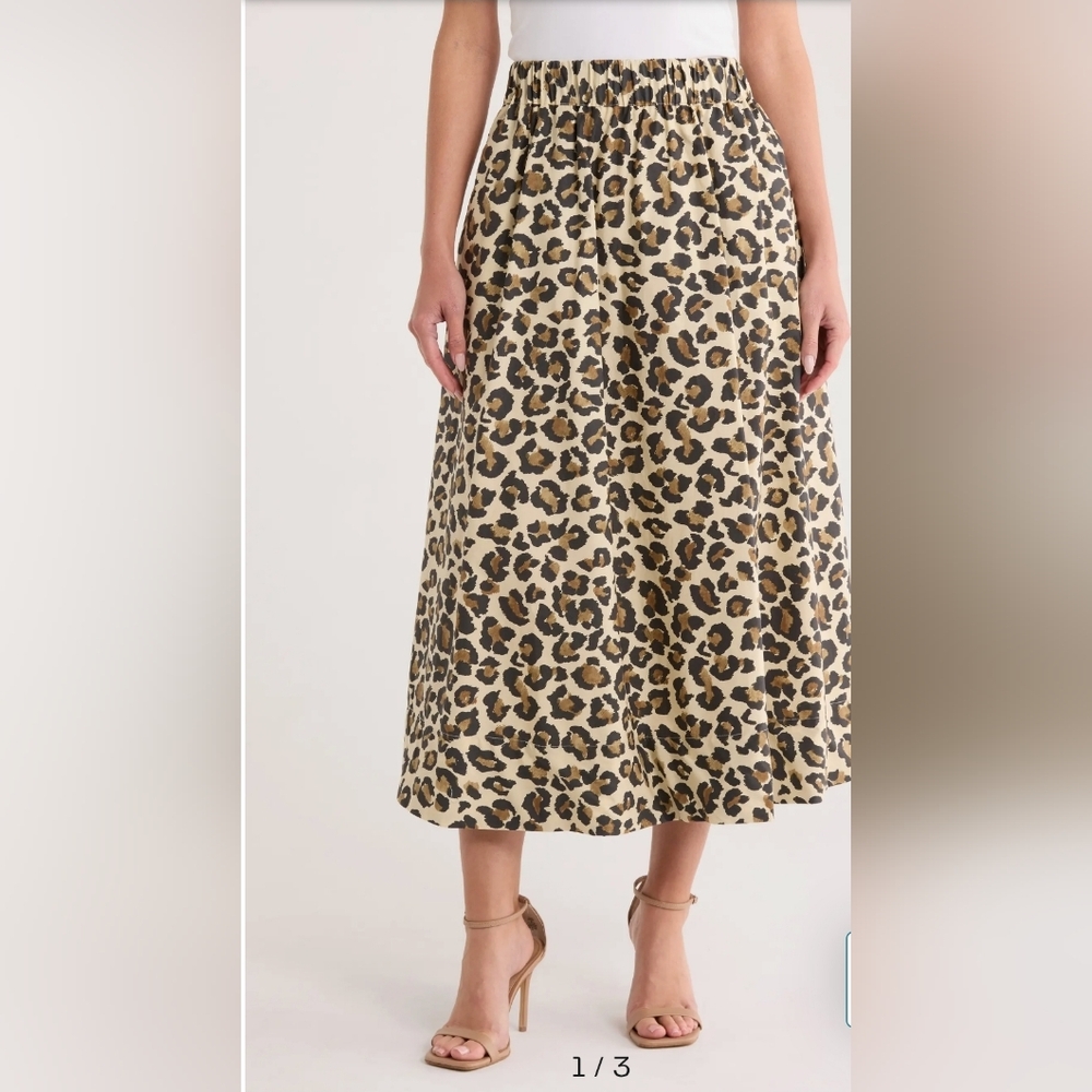 Ellen Tracy Tan Smocked A-Line Midi Skirt